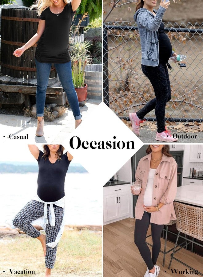Liu & Qu Womens Maternity Tops Short Sleeve Round Neck Pregnancy Shirts 3 Packs - Image 2